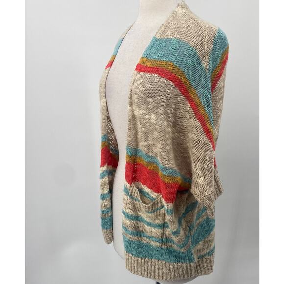 Urban Outfitters BDG Cardigan Striped Dolman Short Sleeves Cotton Beige Womens S - Picture 4 of 8